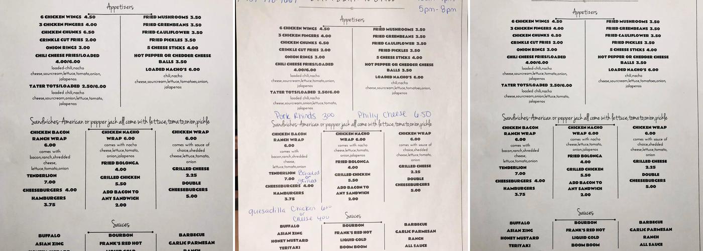 Sharp's Bar And Grill Menu