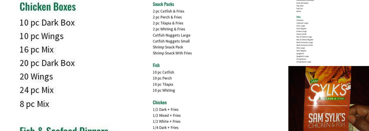 Sam Sylk's Chicken And Fish Menu