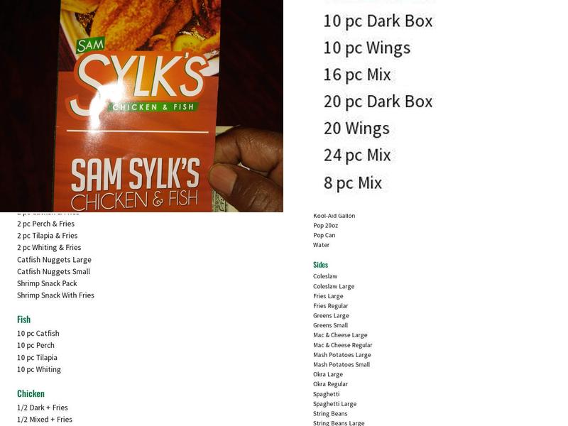 Sam Sylk's Chicken And Fish Menu
