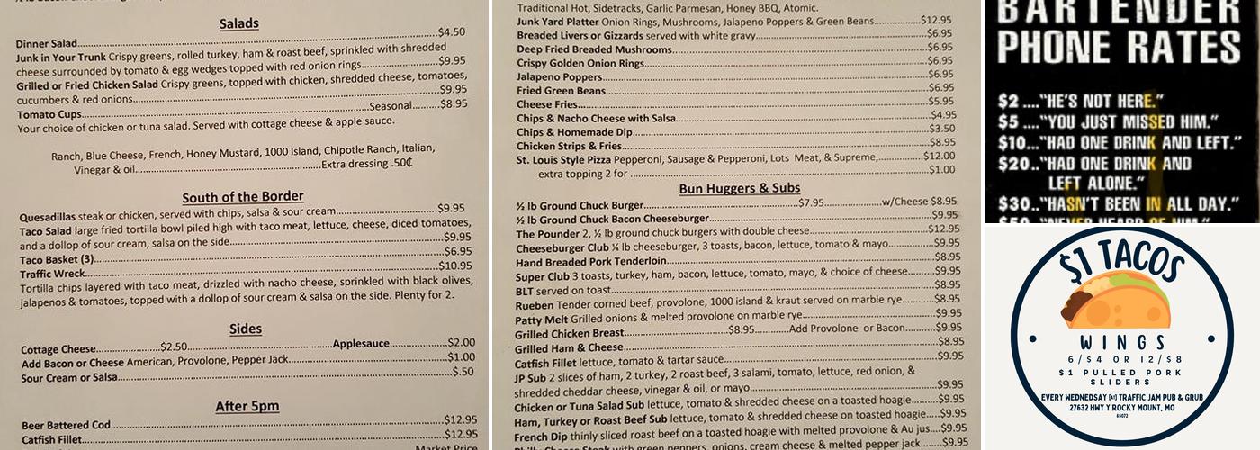 Traffic Jam Pub & Grub Menu