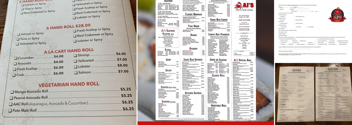 AJ’S Sushi & Cajun Seafood Menu
