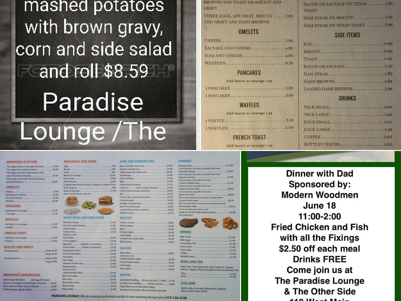 Paradise Lounge Menu