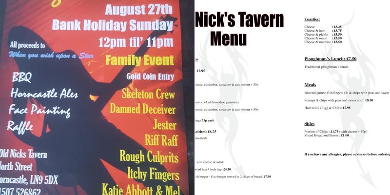 Old Nicks Tavern Menu