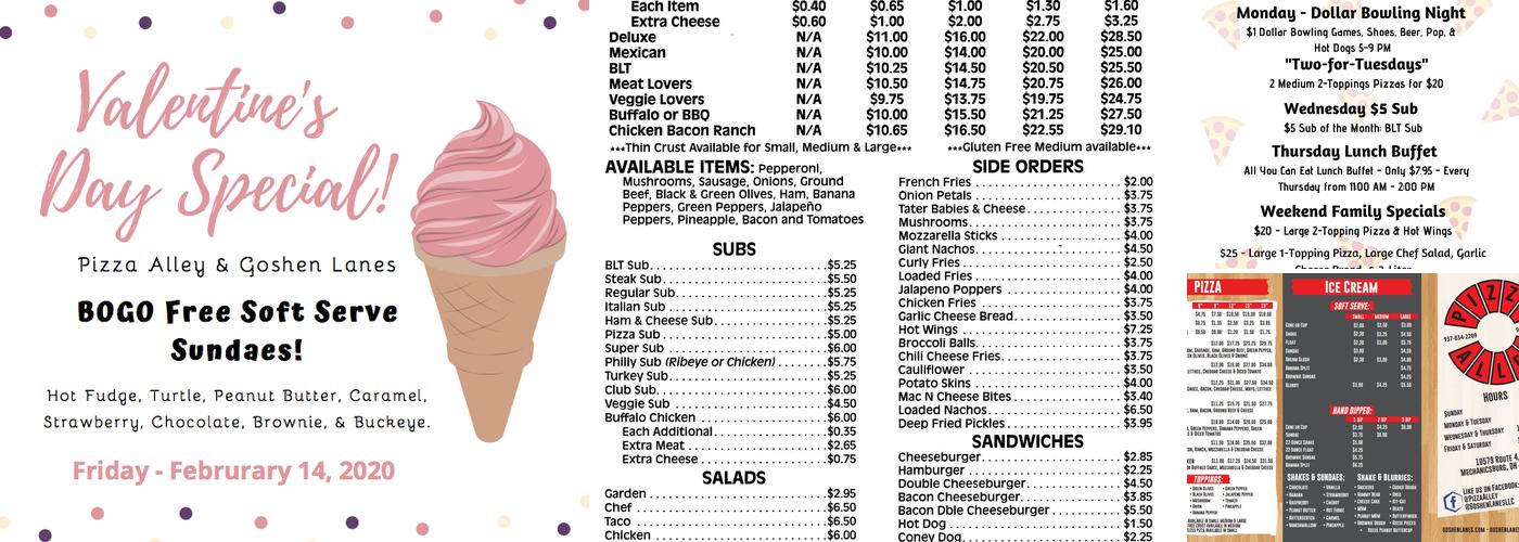 Pizza Alley Menu