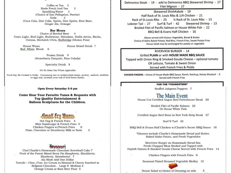 Riverview Inn Menu