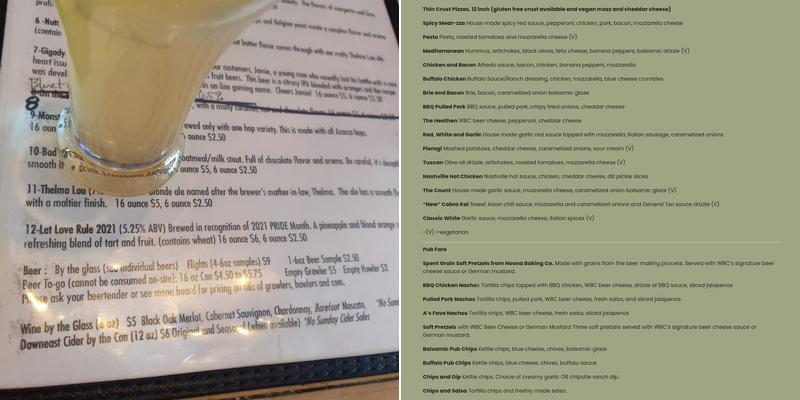 Wadsworth Brewing Company Menu