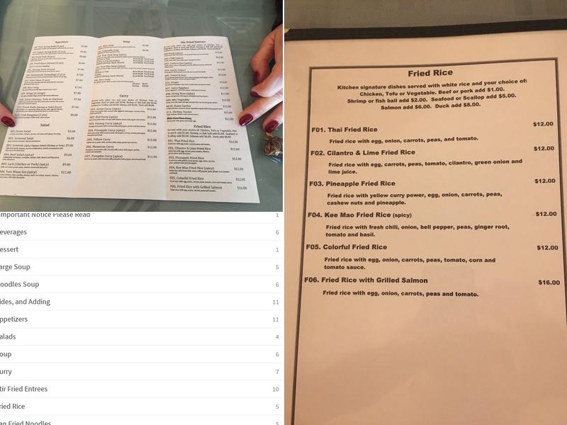 Chontong Thai Restaurant Menu