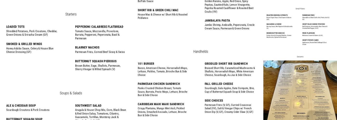 101 Beer Kitchen Menu