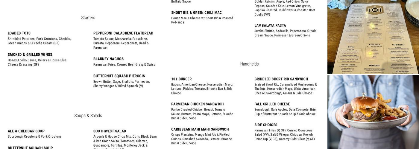 101 Craft Kitchen Menu
