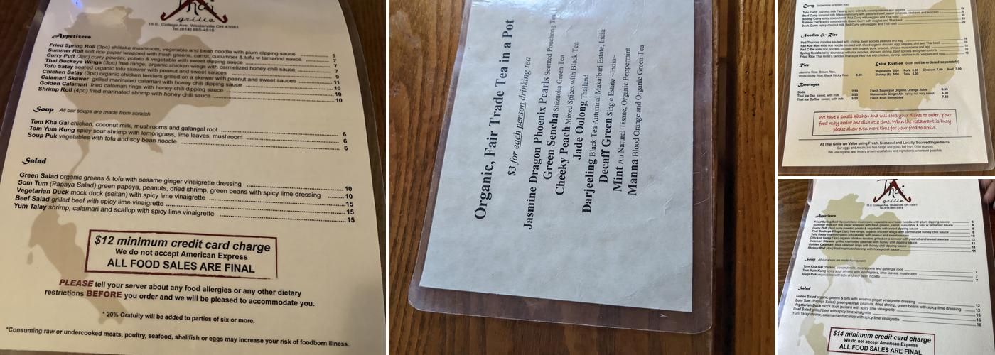 Thai Grille Menu