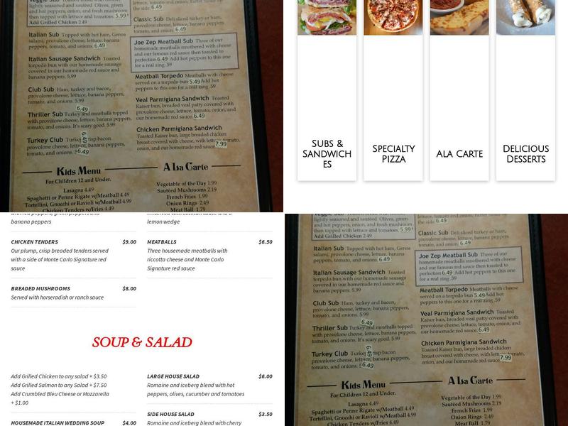 Monte Carlo Italian Kitchen Menu