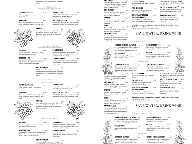 Grafton Winery & Brewhaus Menu