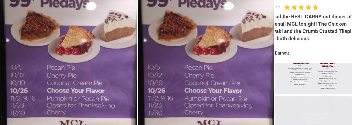 MCL Restaurant & Bakery Whitehall Menu