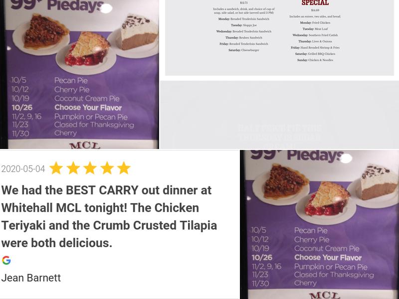 MCL Restaurant & Bakery Whitehall Menu