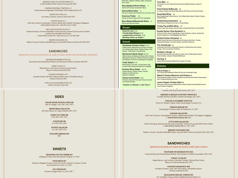 Mulligan's Pub Menu