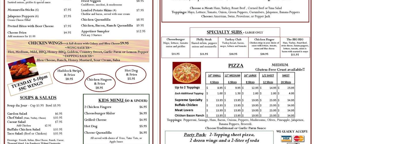 Smugglers Bar & Grill Menu