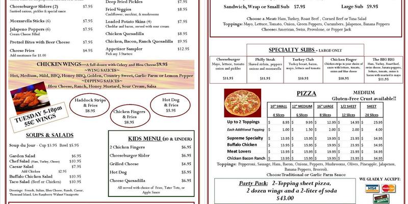 Smugglers Bar & Grill Menu