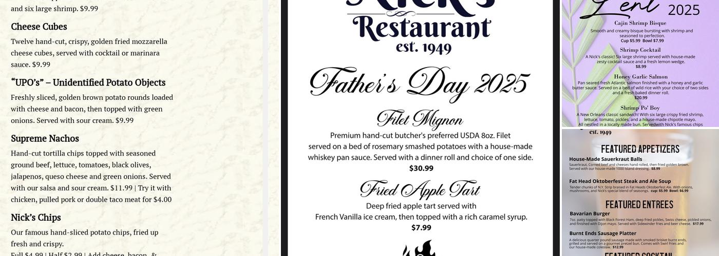 Nick's Restaurant Menu