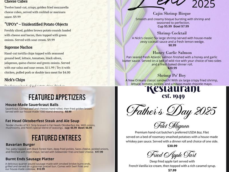 Nick's Restaurant Menu