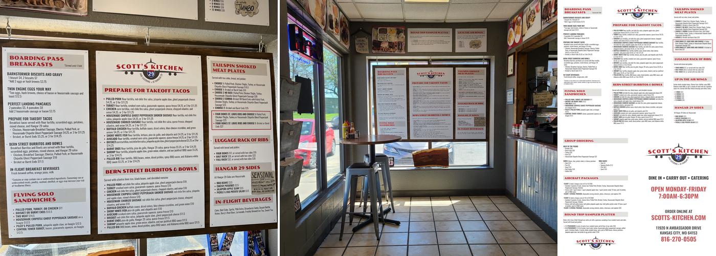 Scott's Kitchen and Catering at Hangar 29 Menu