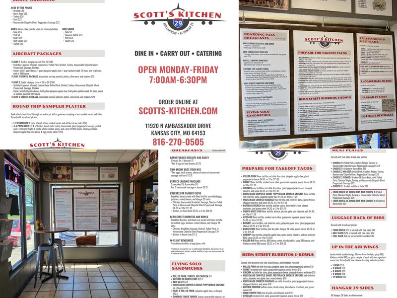 Scott's Kitchen and Catering at Hangar 29 Menu