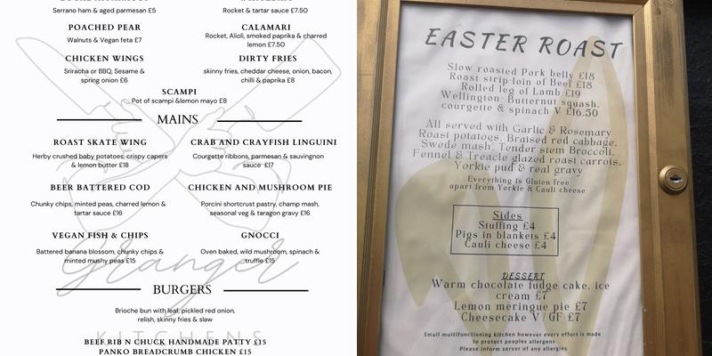 The Crown and Anchor Inn Menu