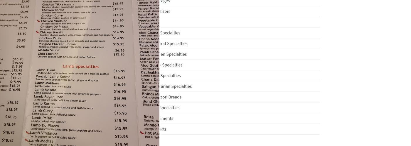 Shalimar - Latham Menu