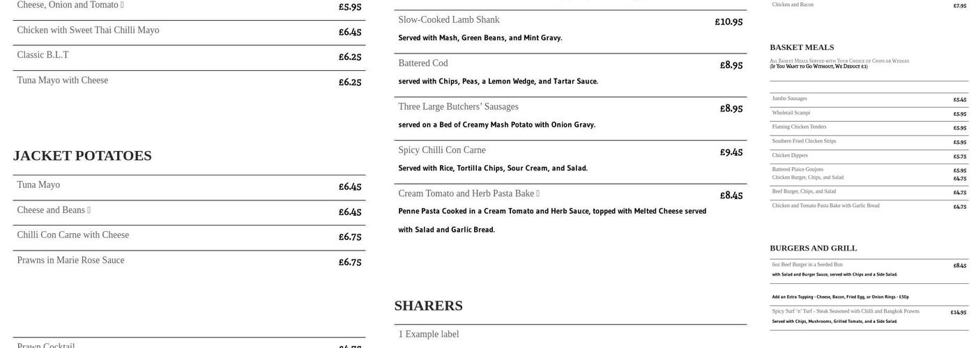 The Prince Albert Menu