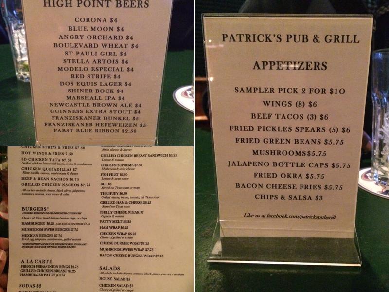 Patrick's Menu