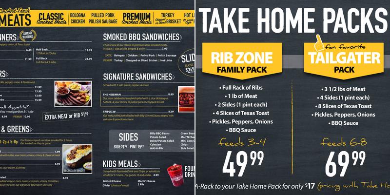 Billy Sims BBQ Menu
