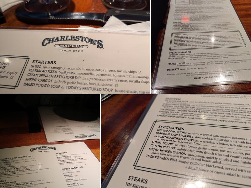 Charleston's Restaurant Menu