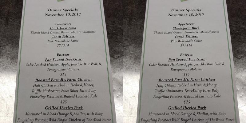 The Orchards Hotel Menu