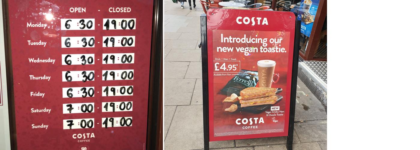 Costa Coffee Menu