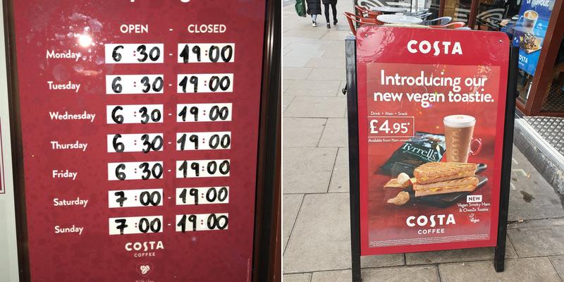 Costa Coffee Menu