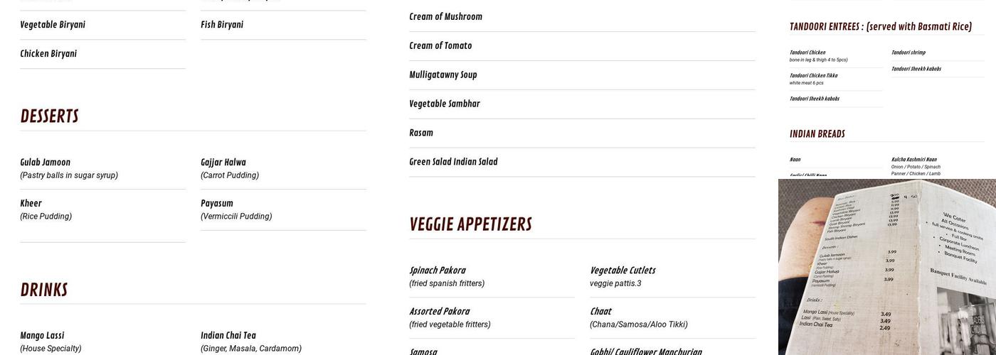 Gopuram Taste of India Menu