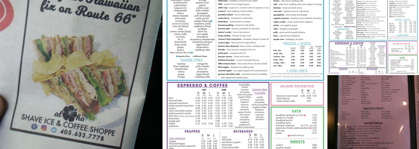 Aloha Shave Ice and Coffee Shoppe Menu