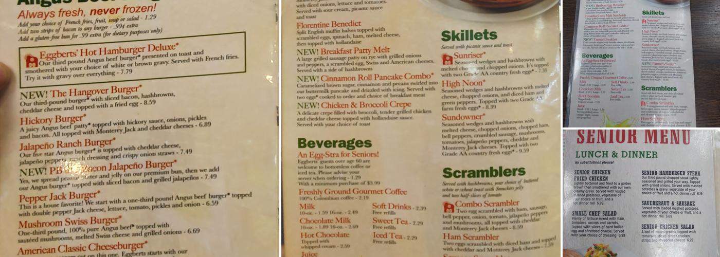 Eggbert's Menu