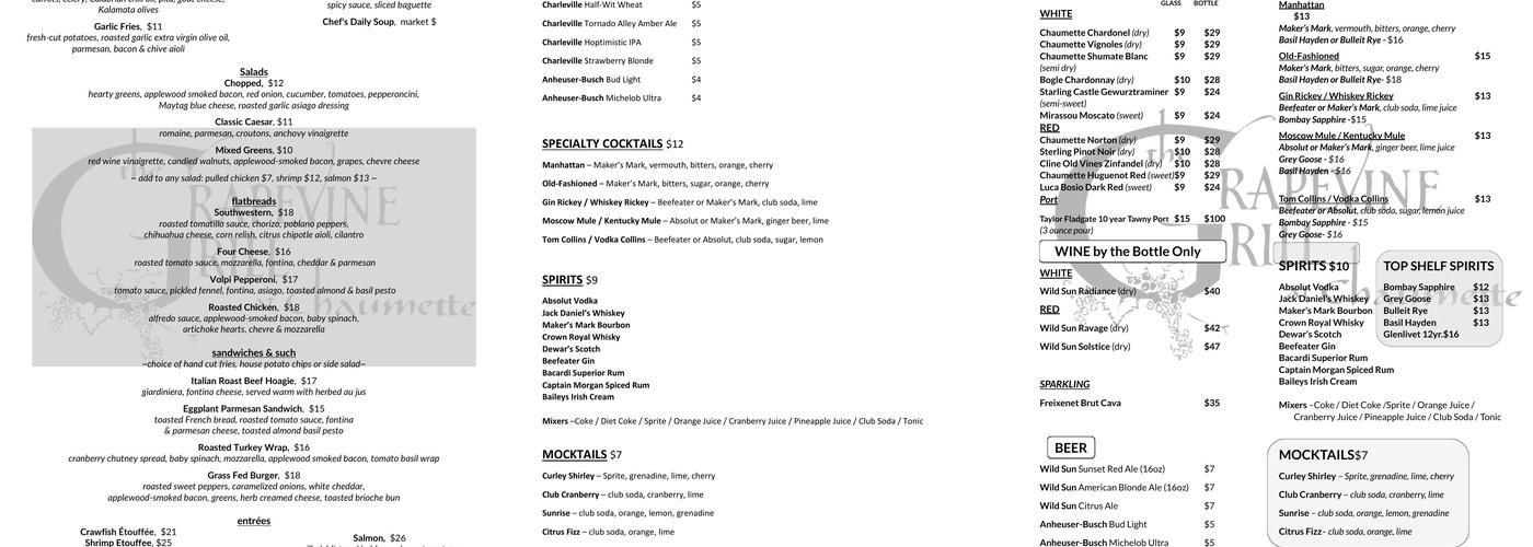 Chaumette Vineyards & Winery Menu