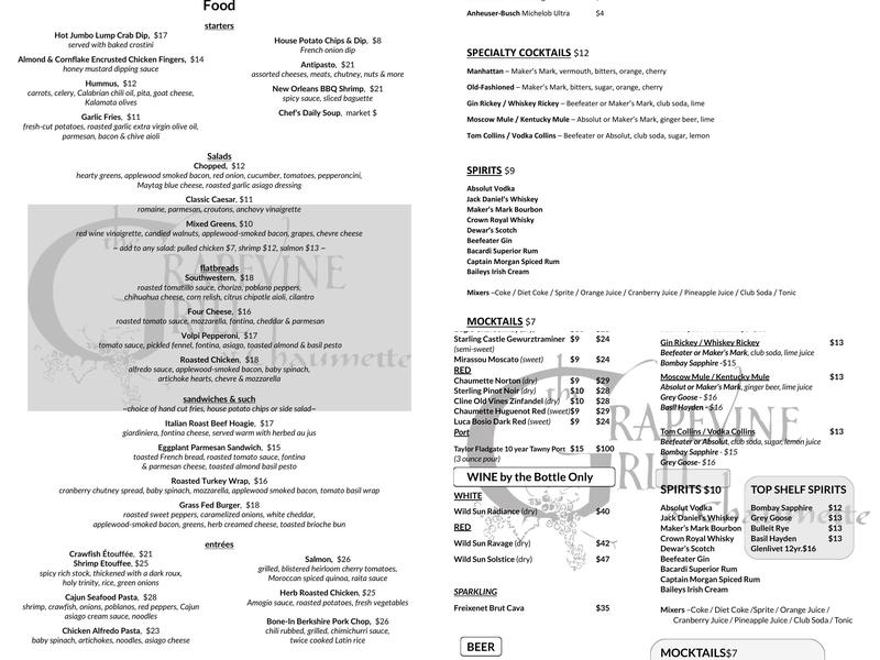 Chaumette Vineyards & Winery Menu