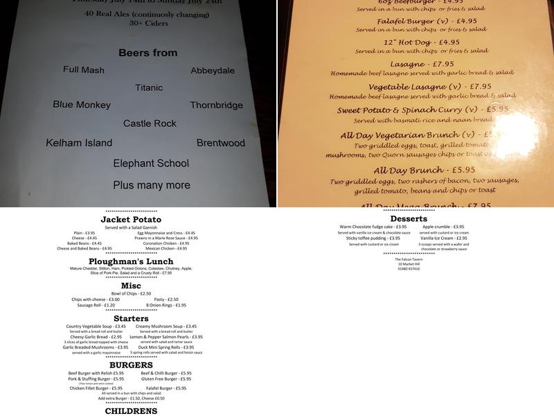 The Falcon Tavern Menu