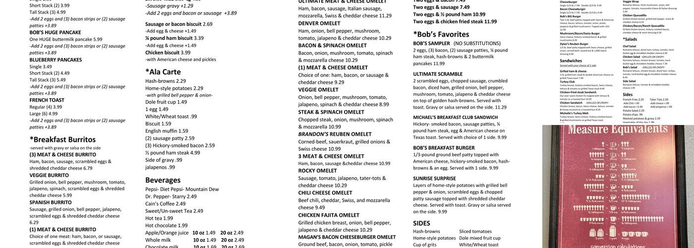 What About Bob's Restaurant Menu