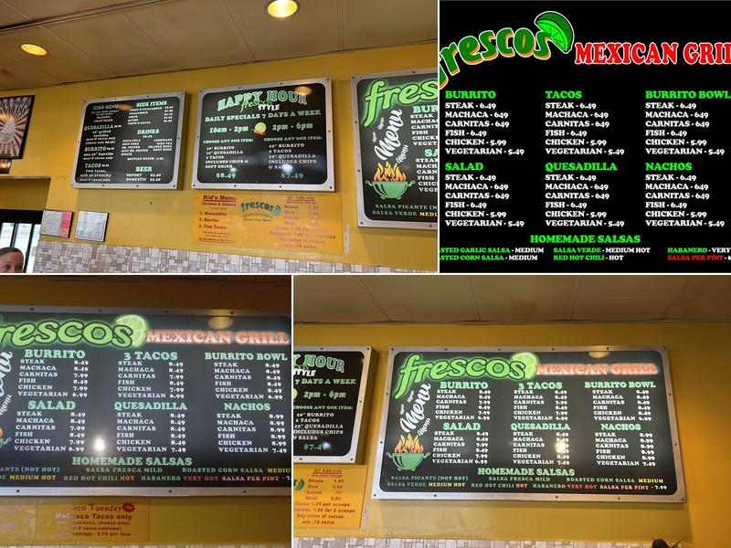 Fresco's Mexican Grill & Gourmet Frozen Yogurt Menu