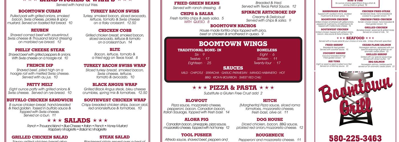 Boomtown Grill Menu