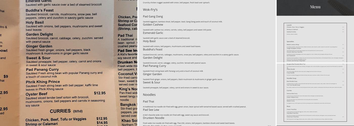 Malees's Thai Kitchen Menu