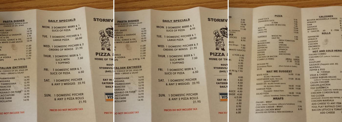 Stormville Pizza and More Menu
