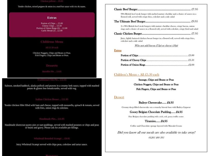 The Red Lion Inn Menu