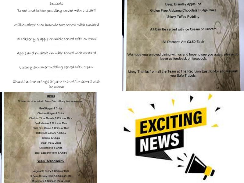 The Red Lion, East Kirkby Menu