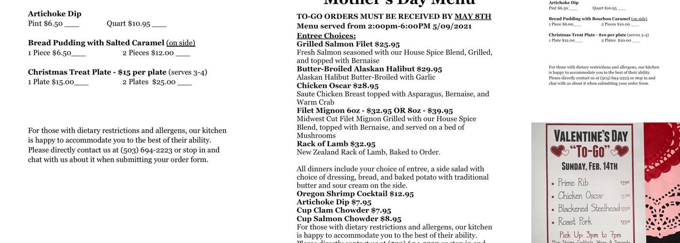 Curry's Landing At Charbonneau Menu