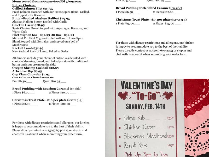 Curry's Landing At Charbonneau Menu