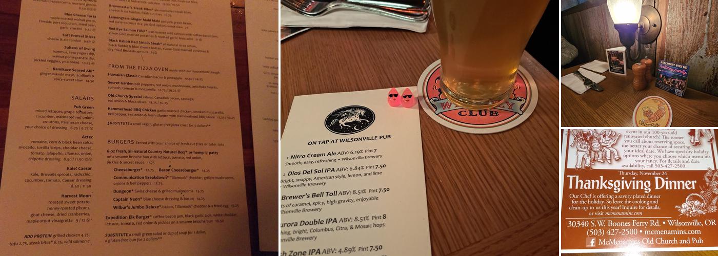 McMenamins Wilsonville Old Church & Pub Menu